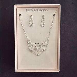Jessica McClintock Rhinestone Necklace and Earrings with Elegant Design